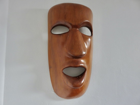 Image 1 of Massief teakmasker, muurdecoratie uit de jaren 60