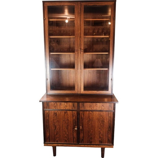 Vintage glazen vitrinekast in rozenhout, jaren 1960