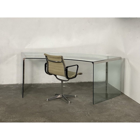 Image 1 of Vintage presidentieel bureau in verchroomd metaal en gehard glas van Galotti and Radice, 1980