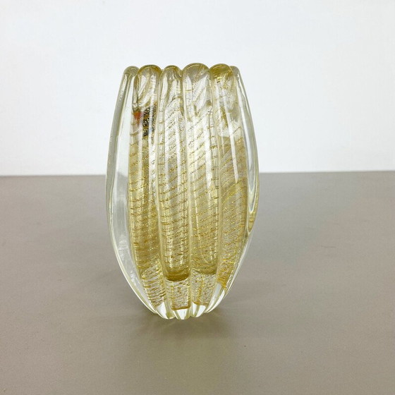 Image 1 of Vintage Murano glazen vaas Cordonato d'oro van Barovier en Toso, Italië 1970