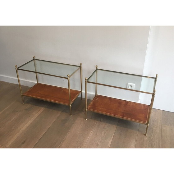 Image 1 of Paar vintage mahoniehouten messing en marmeren bankeinden