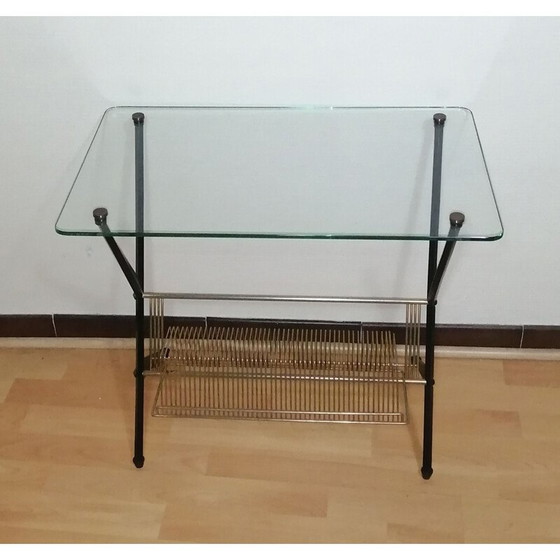 Image 1 of Vintage glazen en messing bijzettafeltje van Angelo Ostuni voor Frangi Milano, 1950