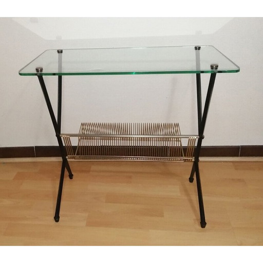 Vintage glazen en messing bijzettafeltje van Angelo Ostuni voor Frangi Milano, 1950