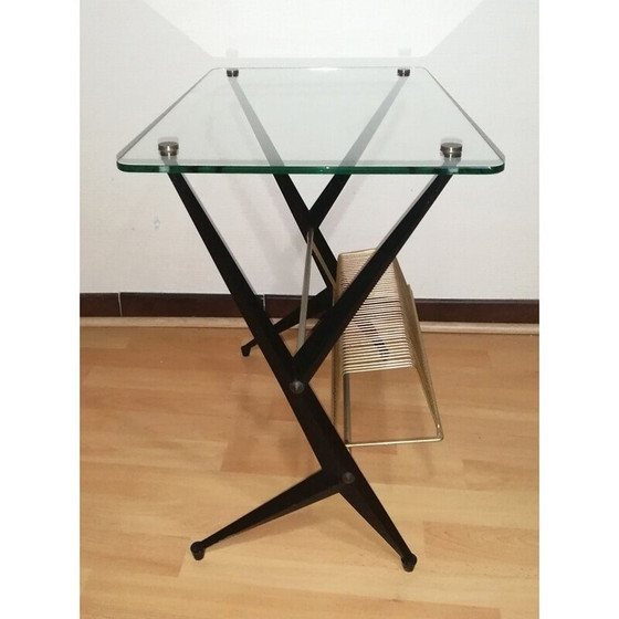 Image 1 of Vintage glazen en messing bijzettafeltje van Angelo Ostuni voor Frangi Milano, 1950