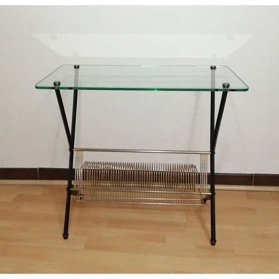Image 1 of Vintage glazen en messing bijzettafeltje van Angelo Ostuni voor Frangi Milano, 1950