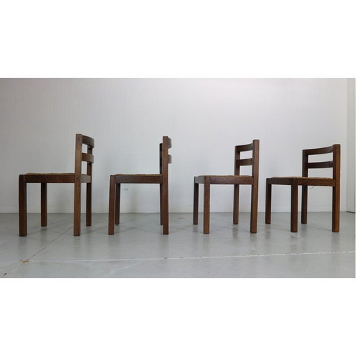 Set van 4 vintage rotan en wengé stoelen van Martin Visser, Nederland 1960