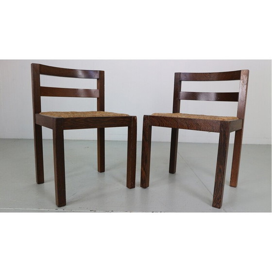 Image 1 of Set van 4 vintage rotan en wengé stoelen van Martin Visser, Nederland 1960