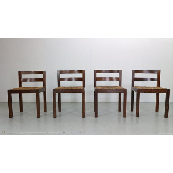 Image 1 of Set van 4 vintage rotan en wengé stoelen van Martin Visser, Nederland 1960