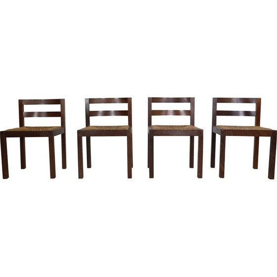 Image 1 of Set van 4 vintage rotan en wengé stoelen van Martin Visser, Nederland 1960