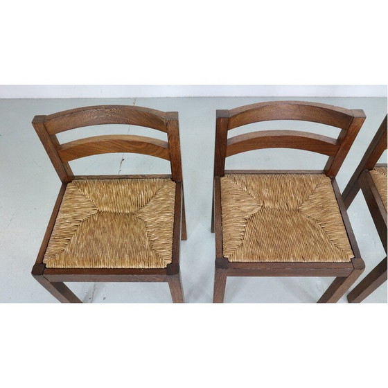 Image 1 of Set van 4 vintage rotan en wengé stoelen van Martin Visser, Nederland 1960