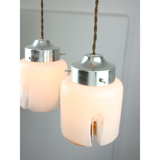 Image 1 of Paar vintage hanglampen van chroom en glas