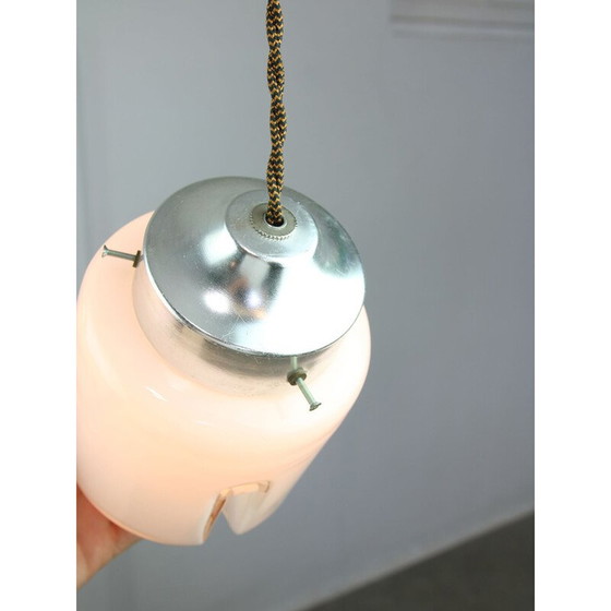 Image 1 of Paar vintage hanglampen van chroom en glas