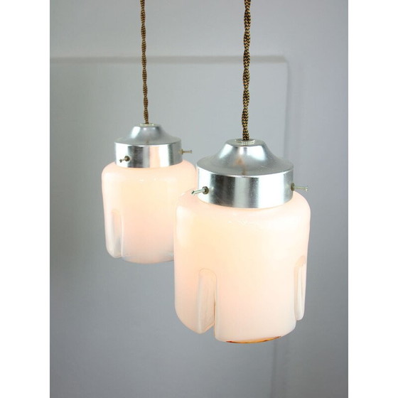 Image 1 of Paar vintage hanglampen van chroom en glas