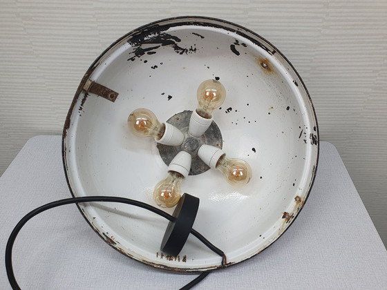 Image 1 of Zware Industriële Fabriekslamp. Zwart Emaille Hanglamp.