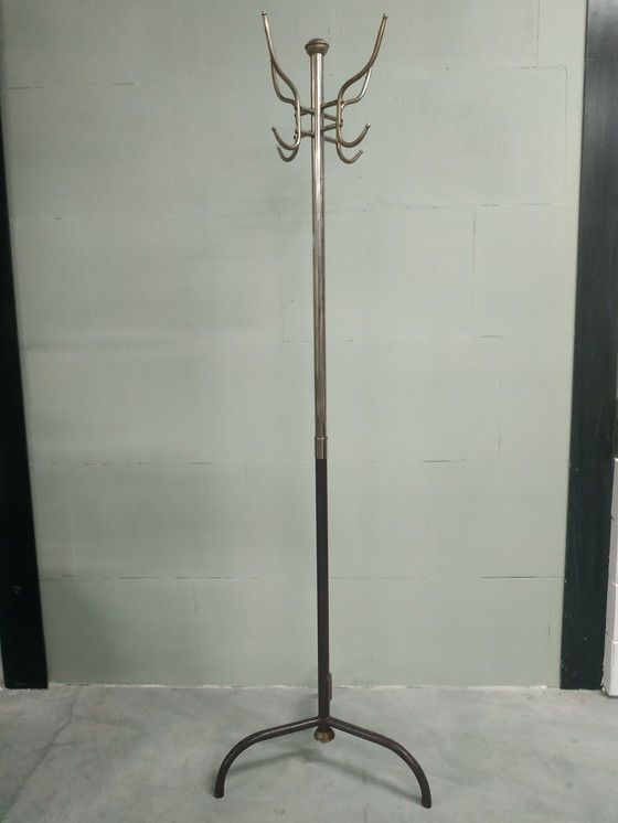 Image 1 of Vintage Tripod Industriële Metalen Chroom Kapstok