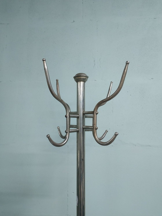 Image 1 of Vintage Tripod Industriële Metalen Chroom Kapstok