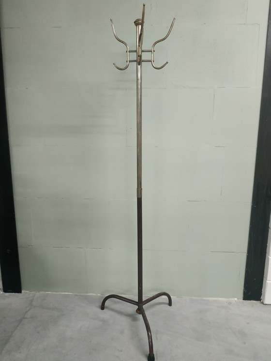 Image 1 of Vintage Tripod Industriële Metalen Chroom Kapstok