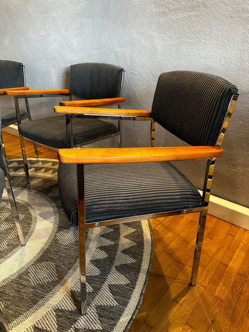 5x Vintage stoelen met teakhouten armleuningen