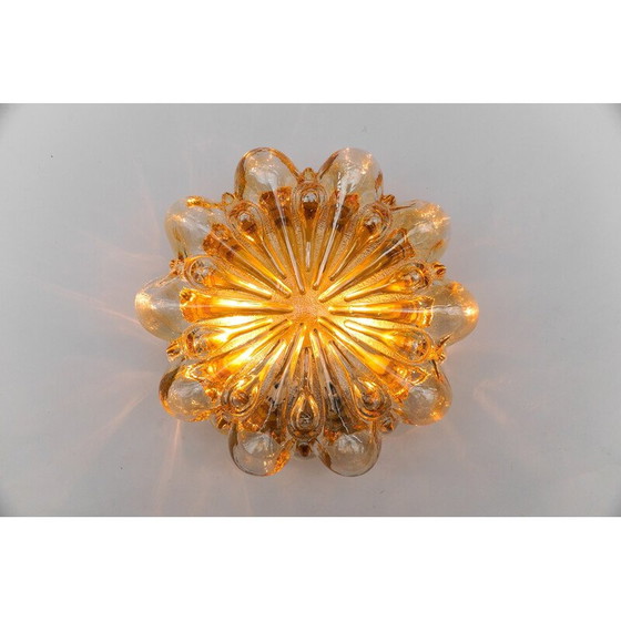 Image 1 of Vintage ronde plafondlamp in amber gebobbeld glas, 1960