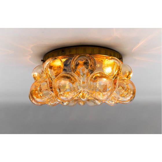 Image 1 of Vintage ronde plafondlamp in amber gebobbeld glas, 1960