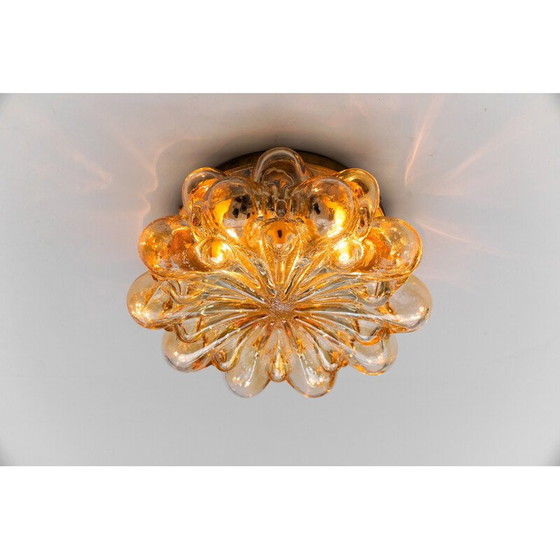 Image 1 of Vintage ronde plafondlamp in amber gebobbeld glas, 1960