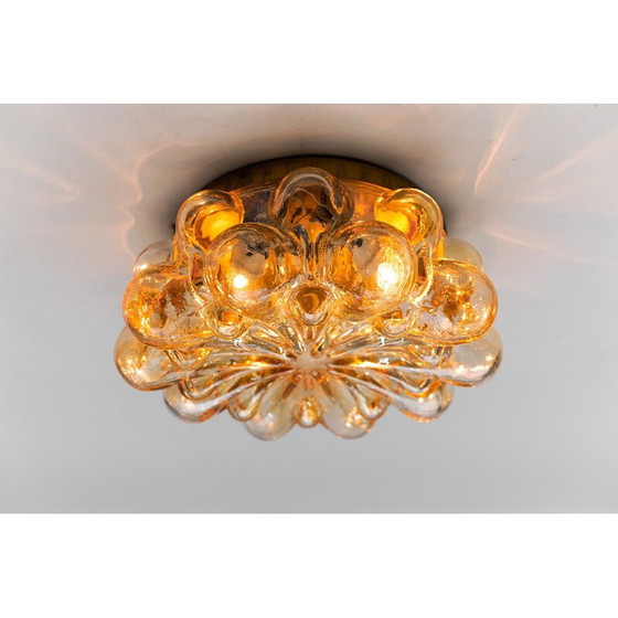 Image 1 of Vintage ronde plafondlamp in amber gebobbeld glas, 1960