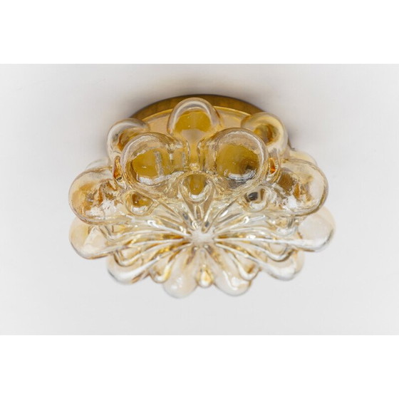 Image 1 of Vintage ronde plafondlamp in amber gebobbeld glas, 1960