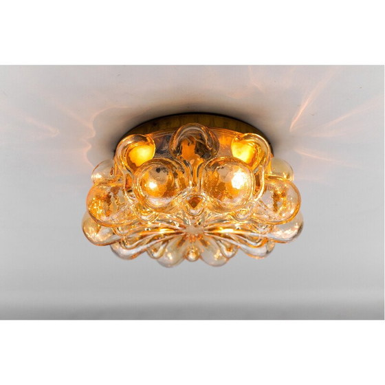 Image 1 of Vintage ronde plafondlamp in amber gebobbeld glas, 1960