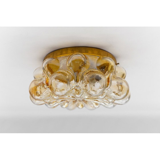 Image 1 of Vintage ronde plafondlamp in amber gebobbeld glas, 1960