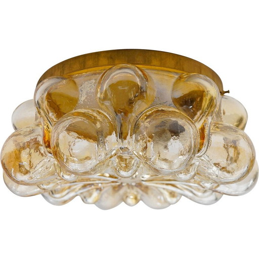 Vintage ronde plafondlamp in amber gebobbeld glas, 1960