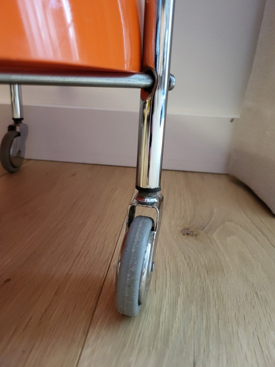 Image 1 of Space Age Trolley Of Serveerwagen, Oranje, Kunststof En Chroom, Jaren 70