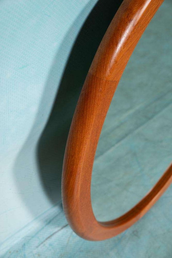 Image 1 of Vintage Deens design XL spiegel teak, Oval Silkeborg mirror