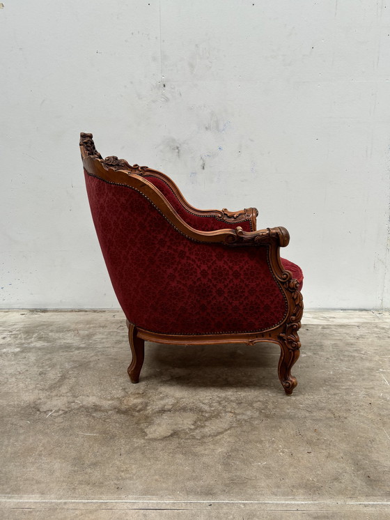 Image 1 of Barok Fauteuil Antiek Bordeaux Jacquard Velours