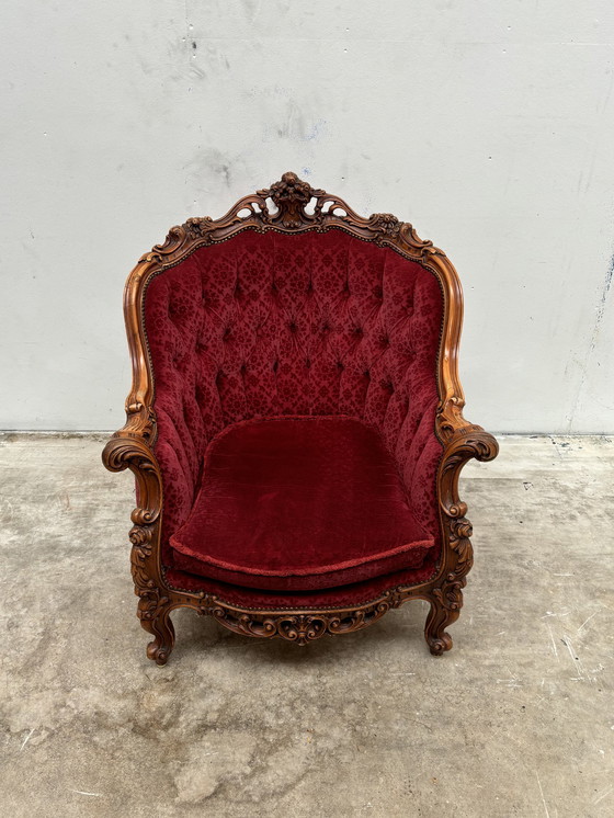 Image 1 of Barok Fauteuil Antiek Bordeaux Jacquard Velours