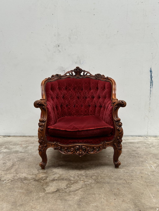 Barok Fauteuil Antiek Bordeaux Jacquard Velours