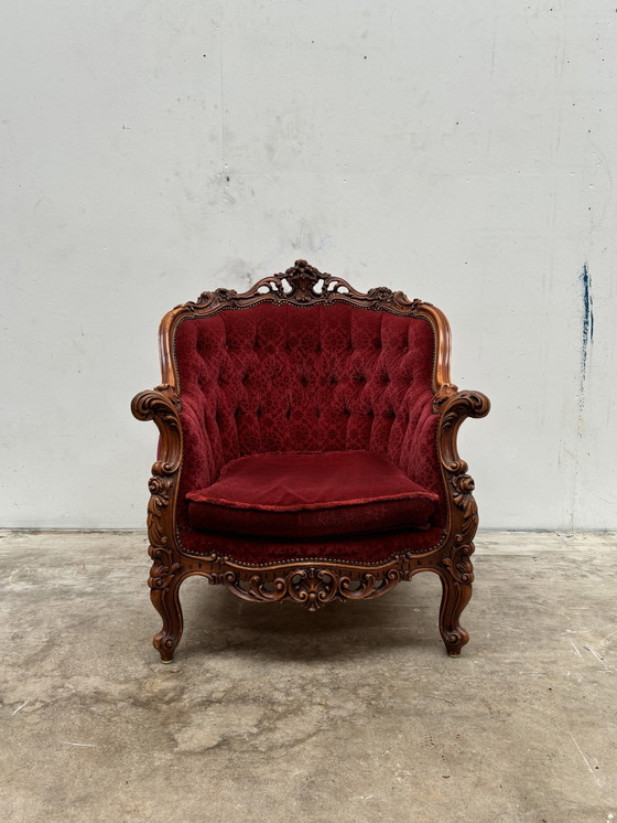 Image 1 of Barok Fauteuil Antiek Bordeaux Jacquard Velours