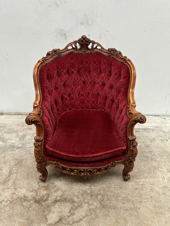 Image 1 of Barok Fauteuil Antiek Bordeaux Jacquard Velours