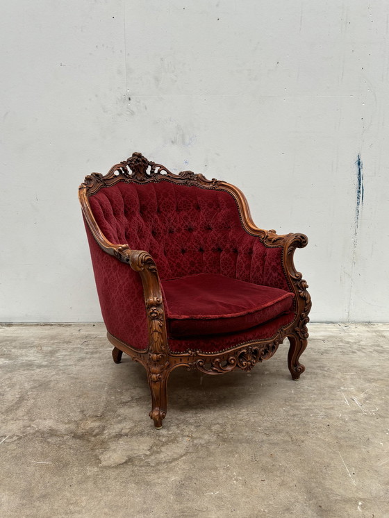 Image 1 of Barok Fauteuil Antiek Bordeaux Jacquard Velours