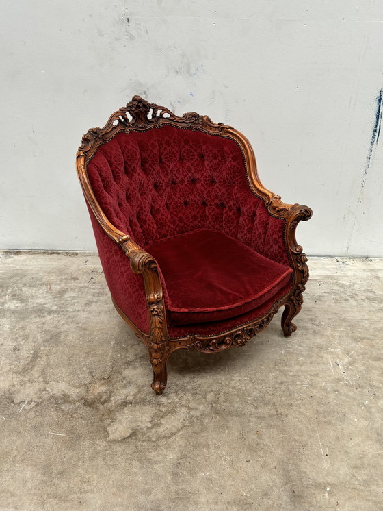 Image 1 of Barok Fauteuil Antiek Bordeaux Jacquard Velours