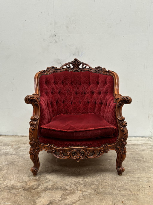 Barok Fauteuil Antiek Bordeaux Jacquard Velours