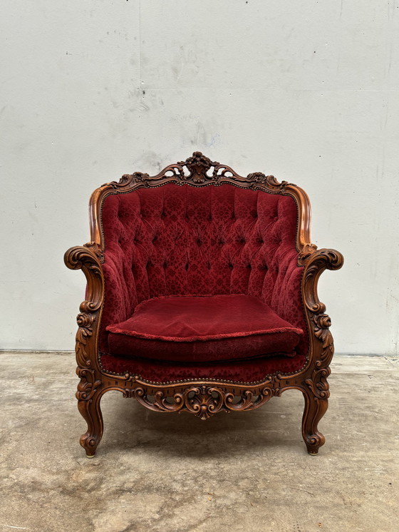 Image 1 of Barok Fauteuil Antiek Bordeaux Jacquard Velours