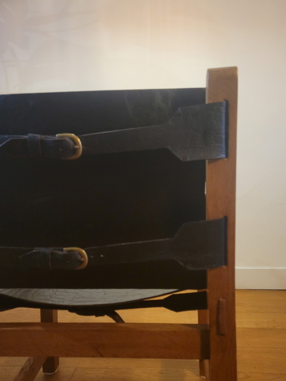 Image 1 of Brutalist Armstoelen In Eik En Tuigleer 1960