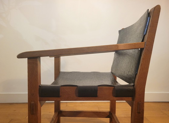 Image 1 of Brutalist Armstoelen In Eik En Tuigleer 1960