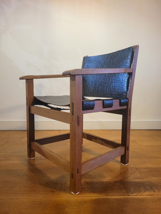 Image 1 of Brutalist Armstoelen In Eik En Tuigleer 1960