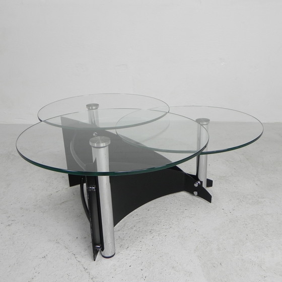 Image 1 of Design Salontafel Met 3 Draaiende Glasplaten, Jaren 80