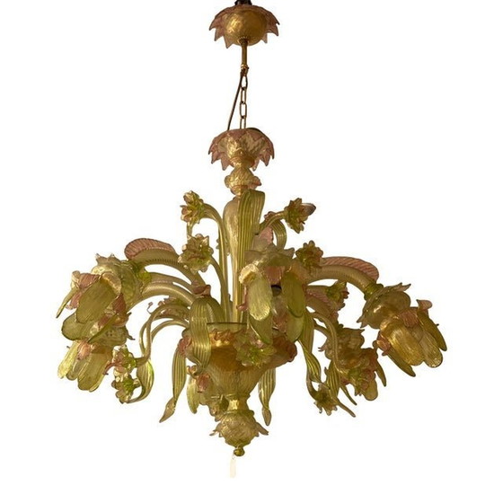 Image 1 of 1970S Italiaanse stijl Murano glas veelkleurig met bloemen kroonluchter