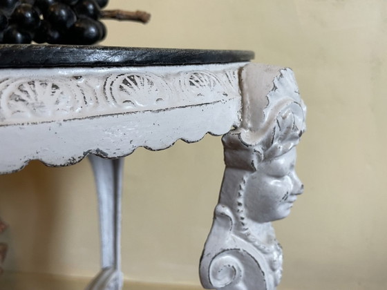 Image 1 of Bijzettafel Queridon Gietijzer  Met Houten Blad Frans Vintage