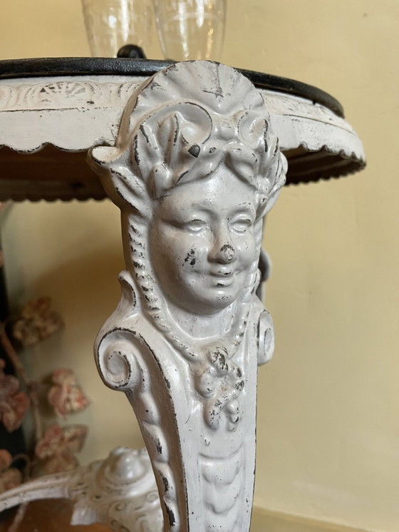 Image 1 of Bijzettafel Queridon Gietijzer  Met Houten Blad Frans Vintage