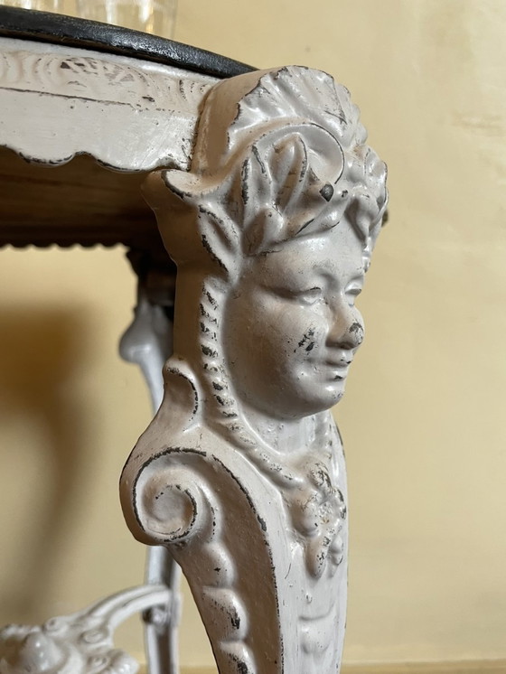 Image 1 of Bijzettafel Queridon Gietijzer  Met Houten Blad Frans Vintage