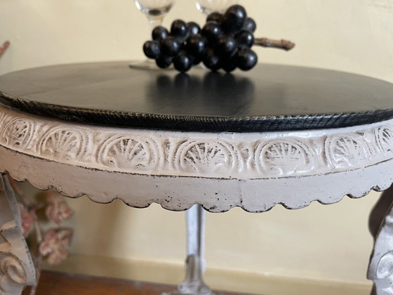 Image 1 of Bijzettafel Queridon Gietijzer  Met Houten Blad Frans Vintage